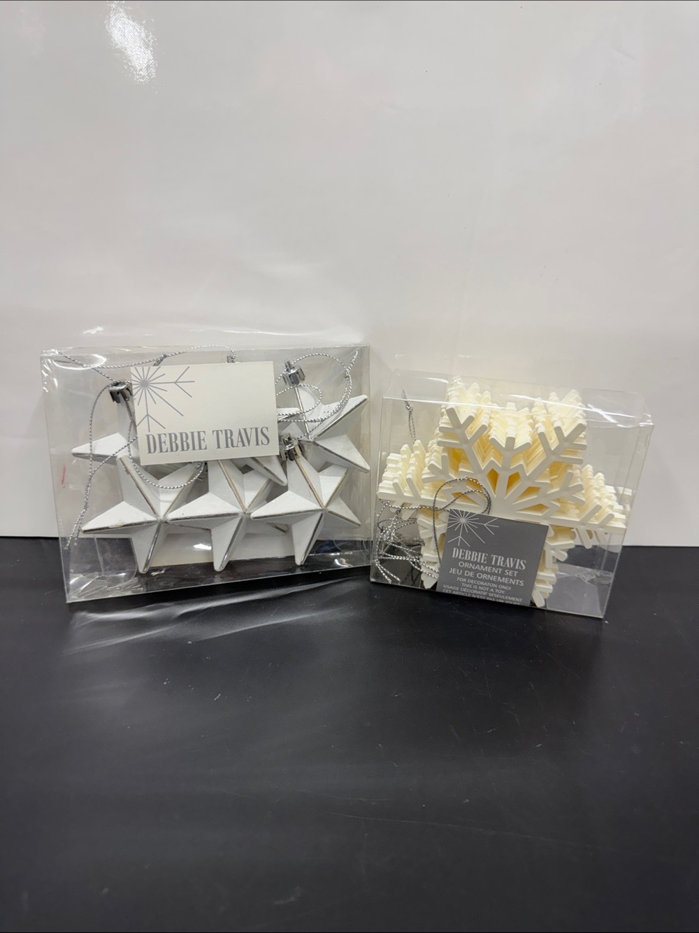 NOS Debbie Travis White and Cream Holiday Ornaments Set